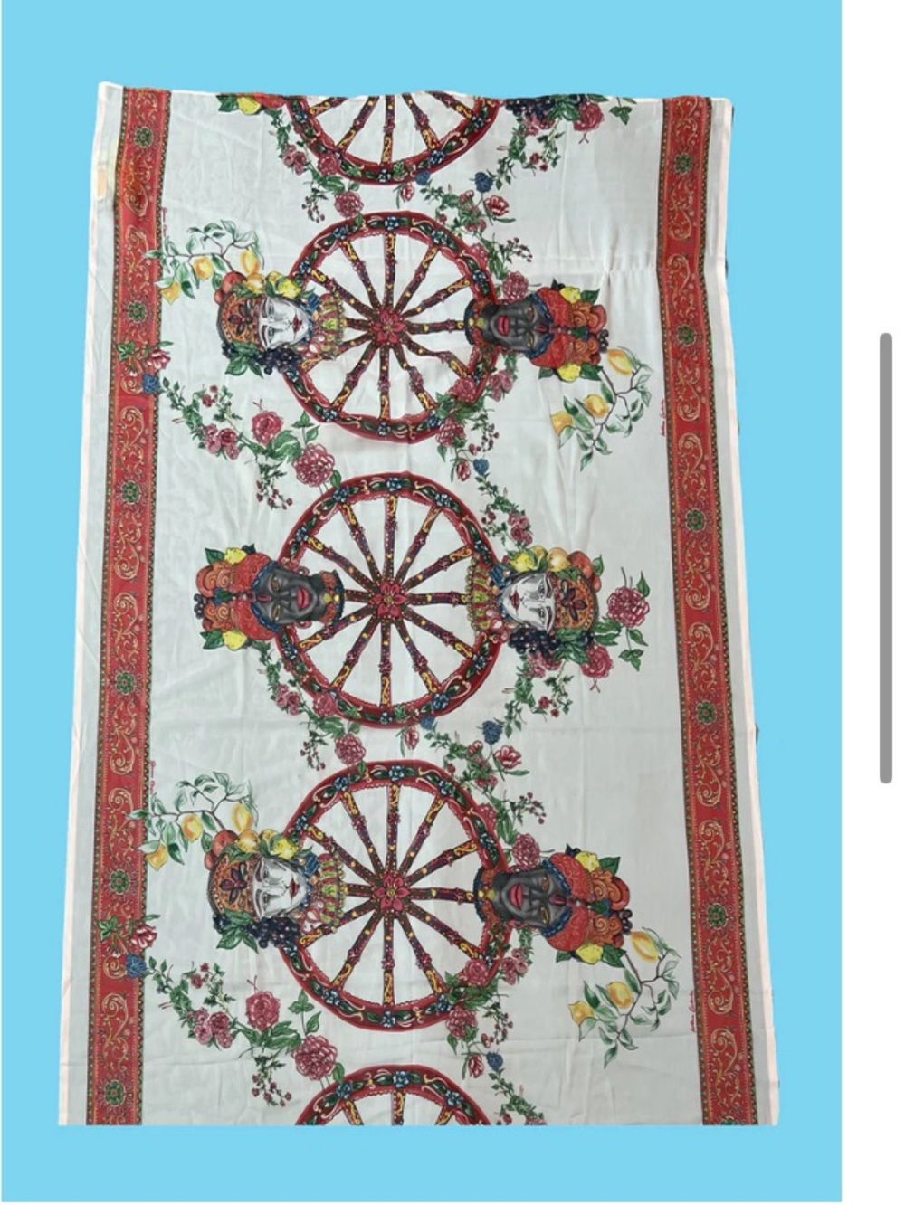Antica Sartoria Red & White Sicilian wheel  40X70 Sarong scarf NWT